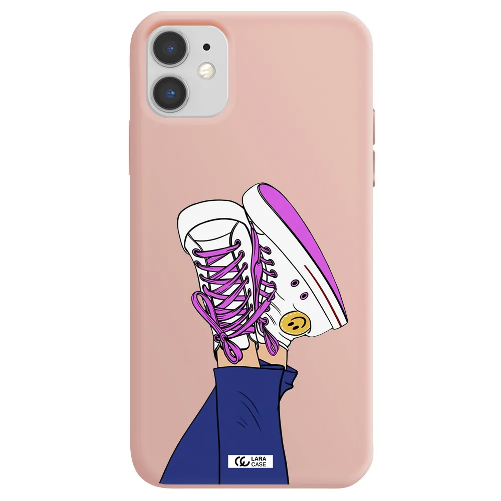 a cartoon of a person's feet with purple shoes Apple iPhone 11 Silicone pastel pink Case