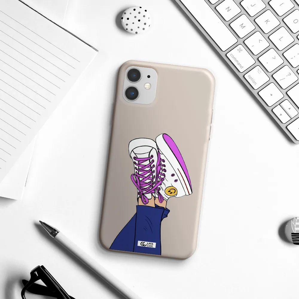 a cartoon of a person's feet with purple shoes Apple iPhone 11 Silicone Stone Case