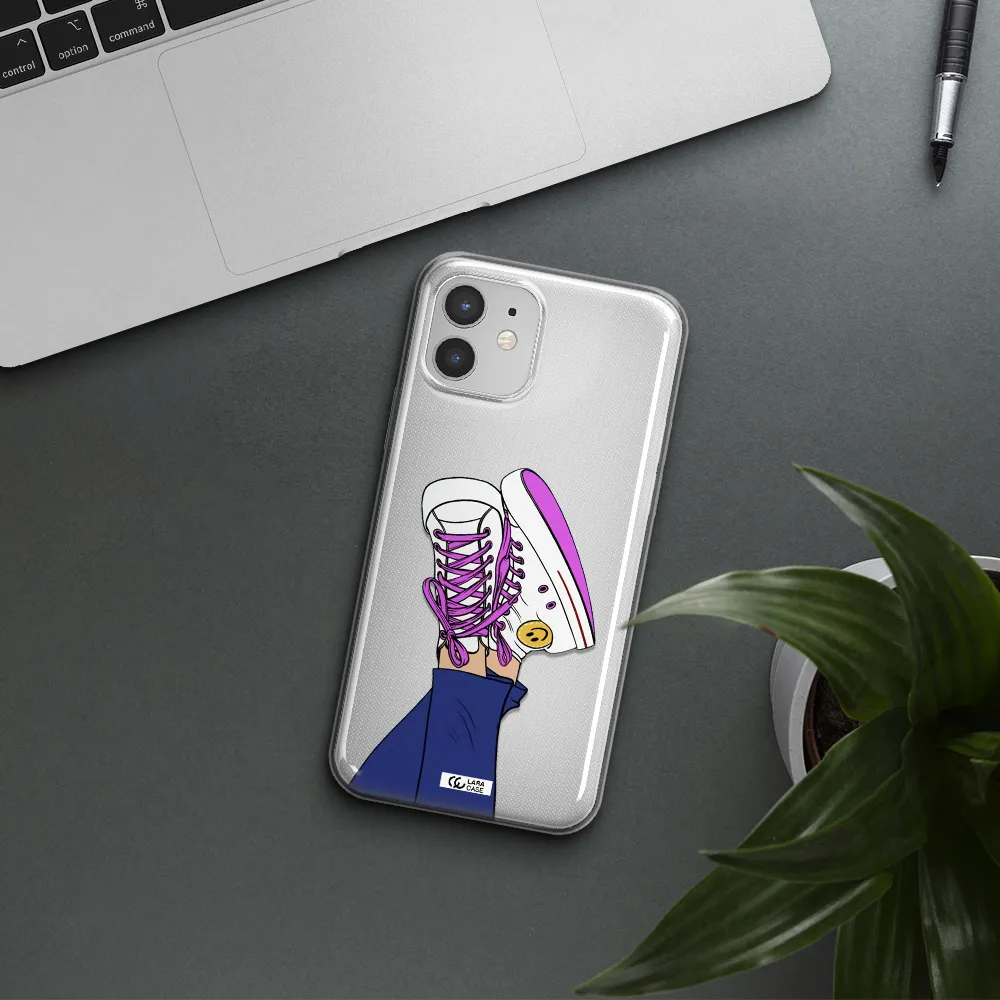 a cartoon of a person's feet with purple shoes Apple iPhone 12 mini Clear TPU Case