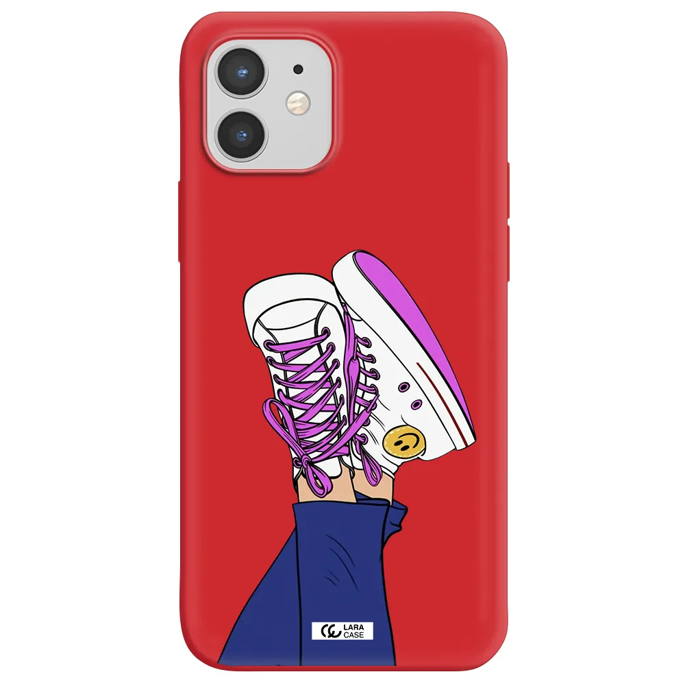 a cartoon of a person's feet with purple shoes Apple iPhone 12 mini Silicone Imperial Red Case