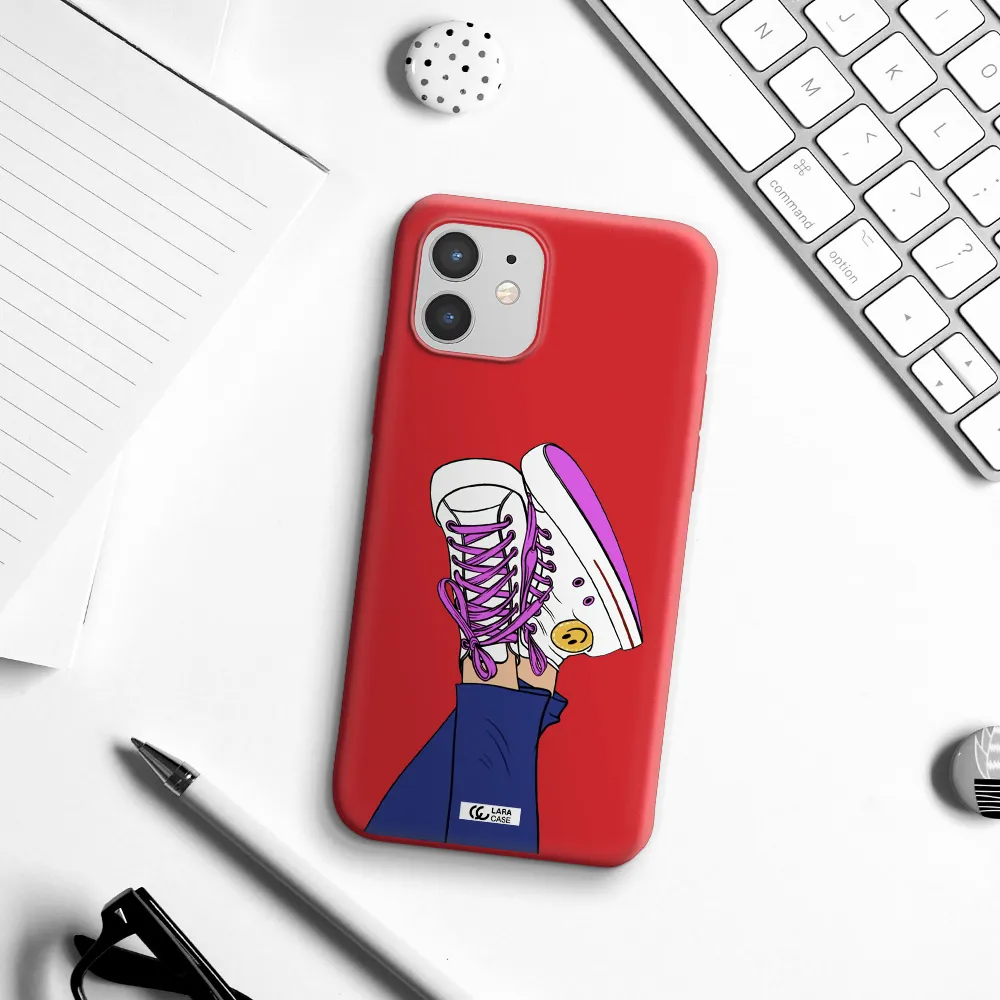 a cartoon of a person's feet with purple shoes Apple iPhone 12 mini Silicone Imperial Red Case