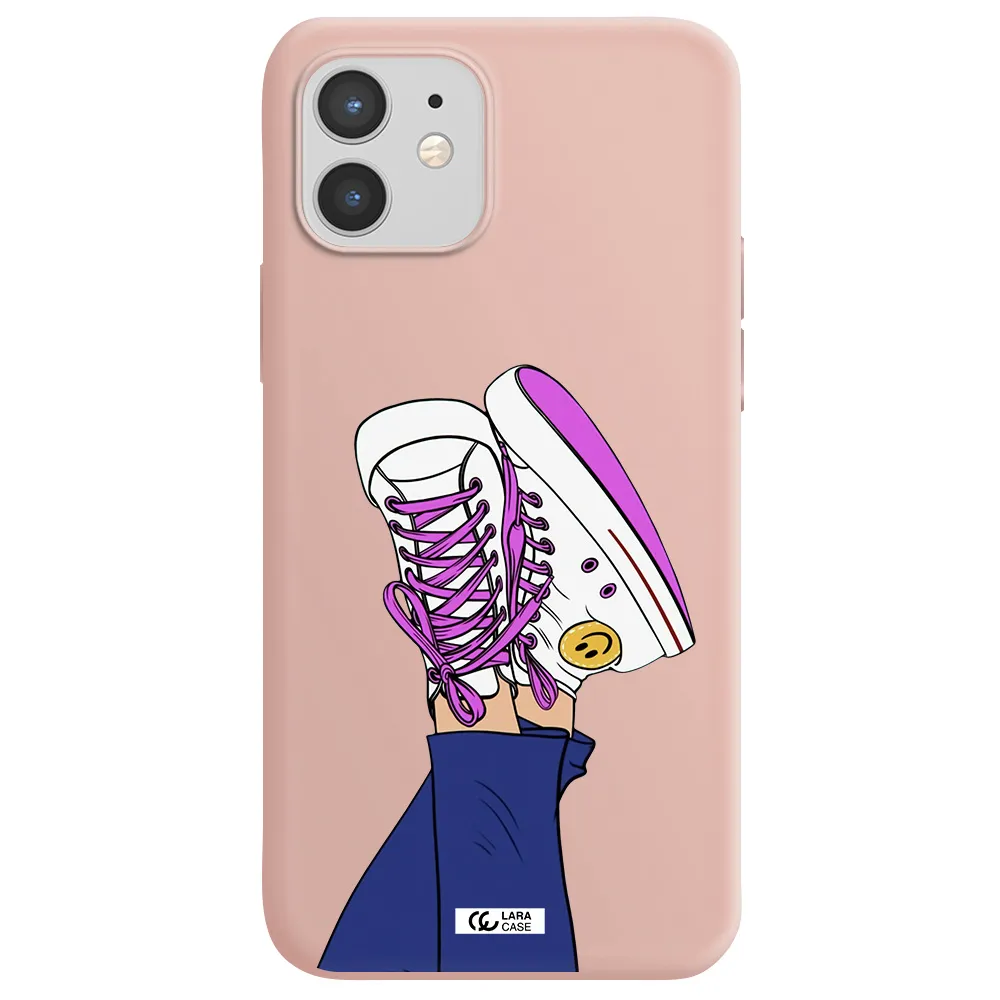 a cartoon of a person's feet with purple shoes Apple iPhone 12 mini Silicone pastel pink Case