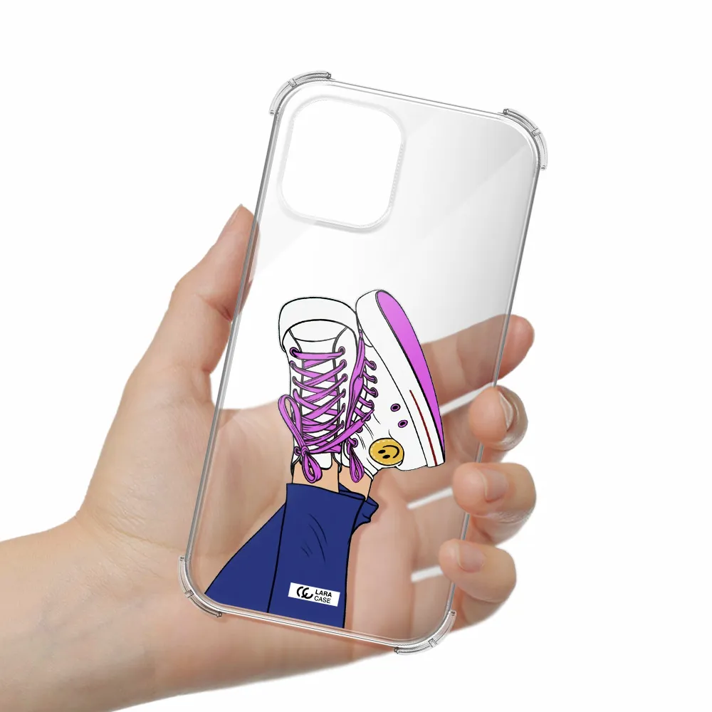a cartoon of a person's feet with purple shoes Apple iPhone 12 pro Clear PC Case