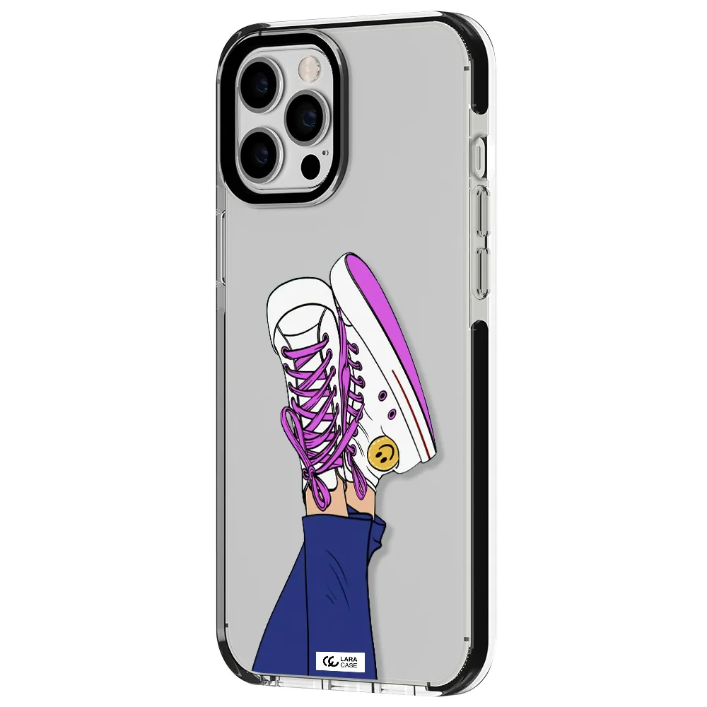 a cartoon of a person's feet with purple shoes Apple iPhone 12 pro max impact black border Case