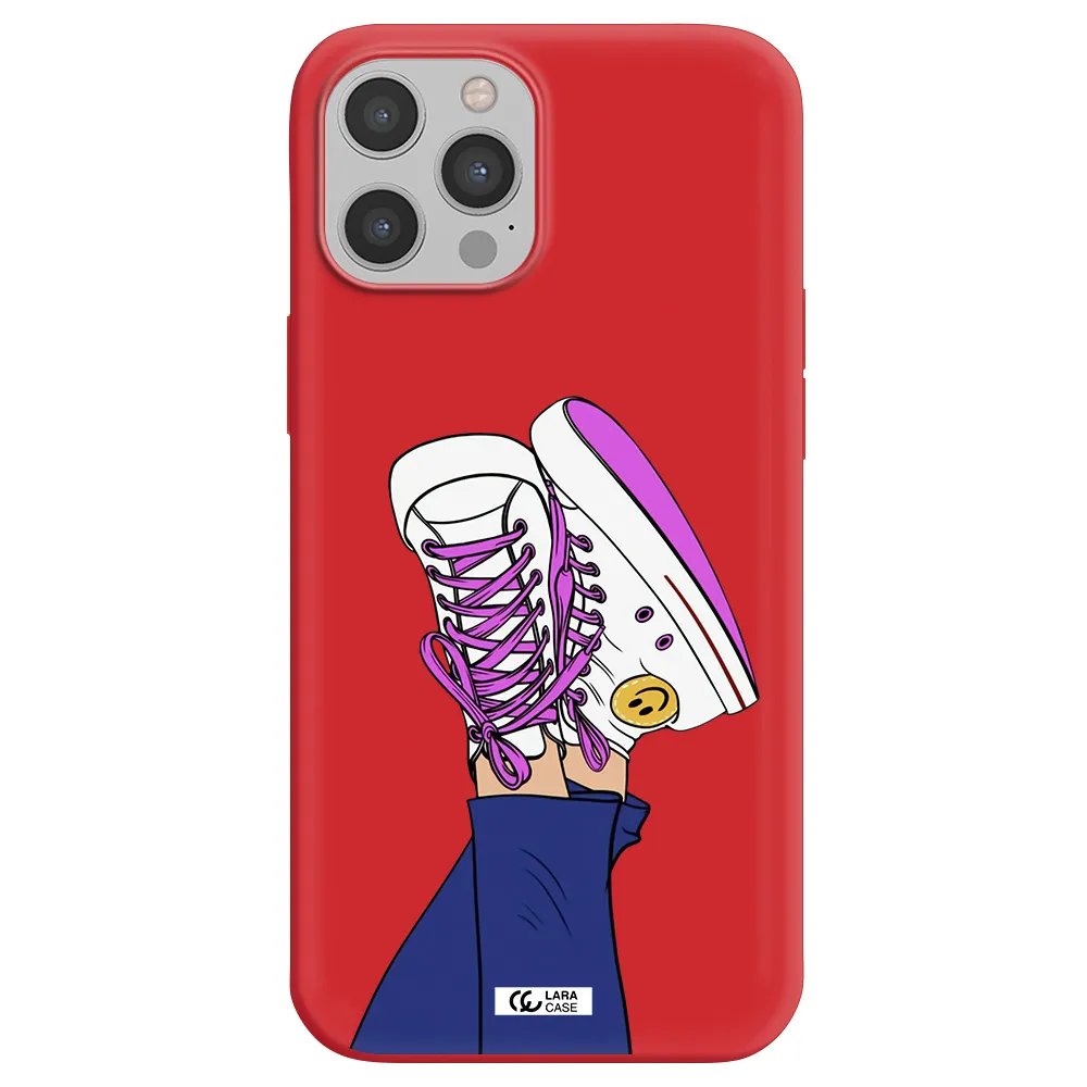 a cartoon of a person's feet with purple shoes Apple iPhone 12 pro max Silicone Imperial Red Case