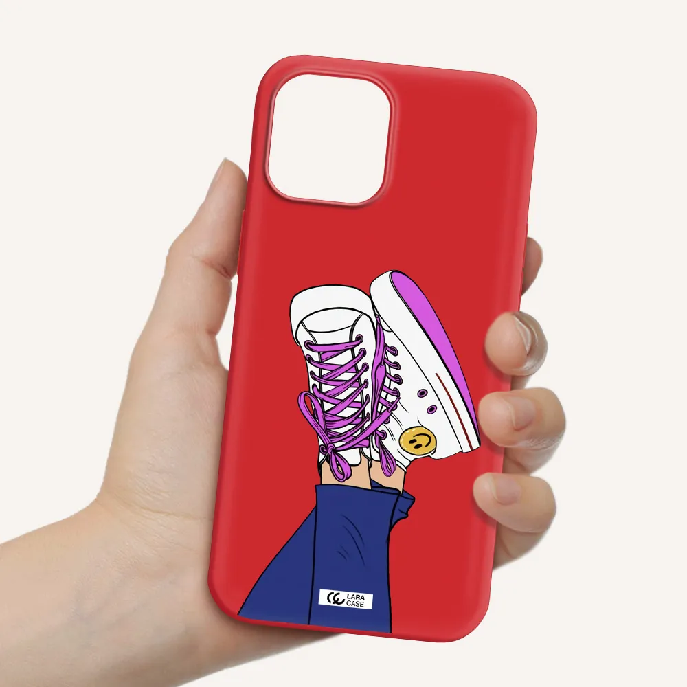 a cartoon of a person's feet with purple shoes Apple iPhone 12 pro max Silicone Imperial Red Case