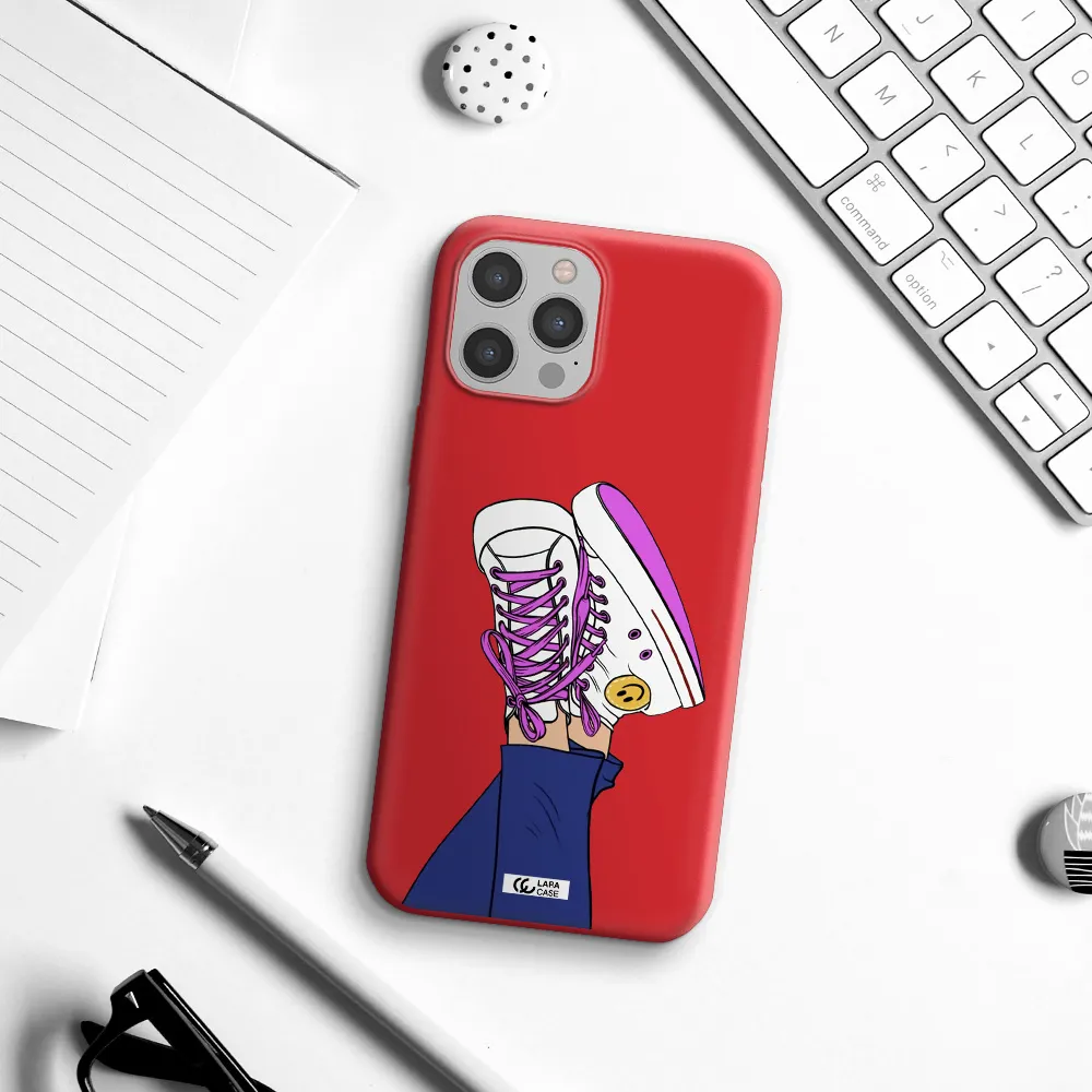 a cartoon of a person's feet with purple shoes Apple iPhone 12 pro max Silicone Imperial Red Case