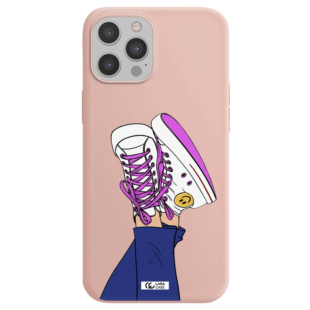 a cartoon of a person's feet with purple shoes Apple iPhone 12 pro max Silicone pastel pink Case