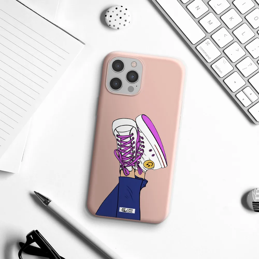 a cartoon of a person's feet with purple shoes Apple iPhone 12 pro max Silicone pastel pink Case