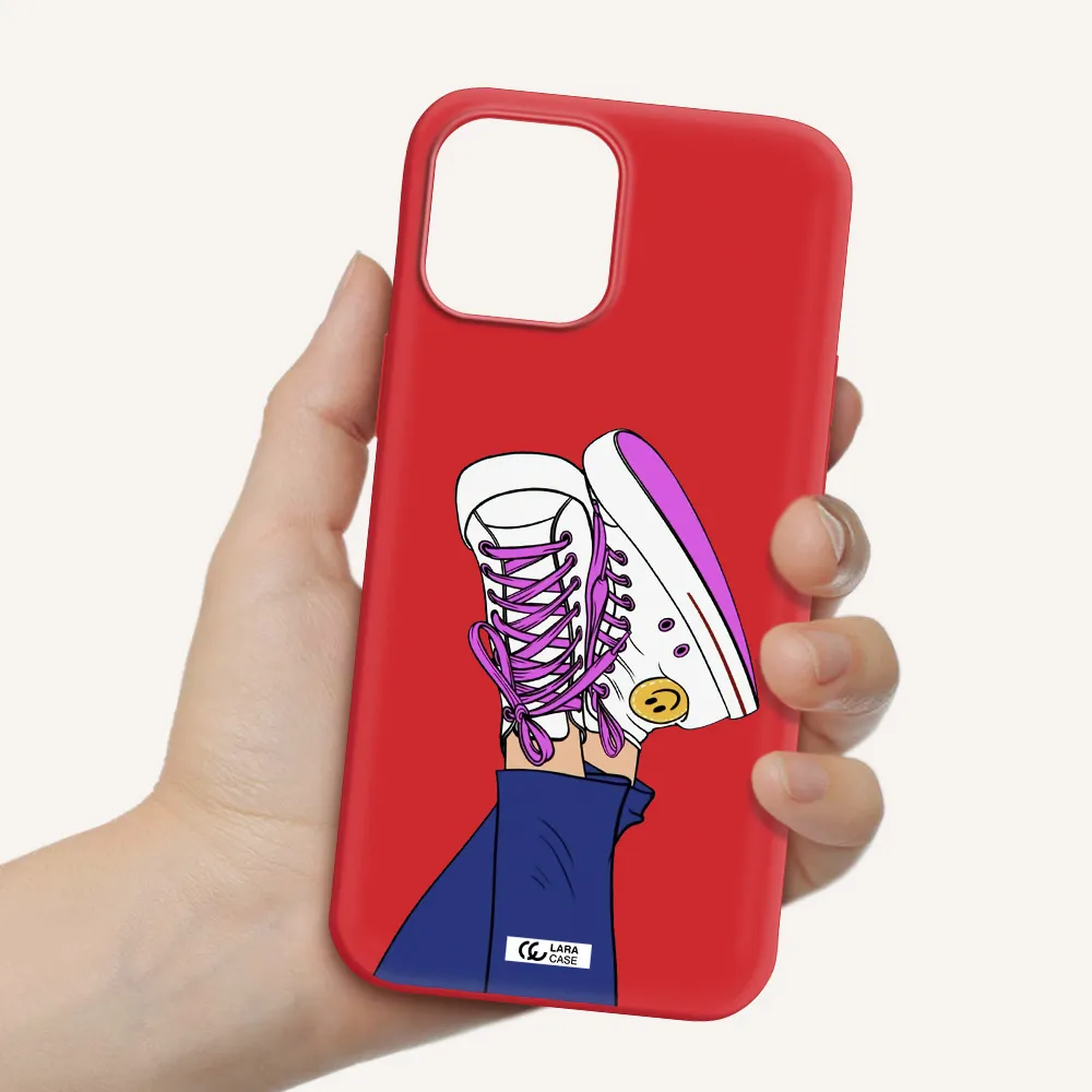 a cartoon of a person's feet with purple shoes Apple iPhone 12 pro Silicone Imperial Red Case