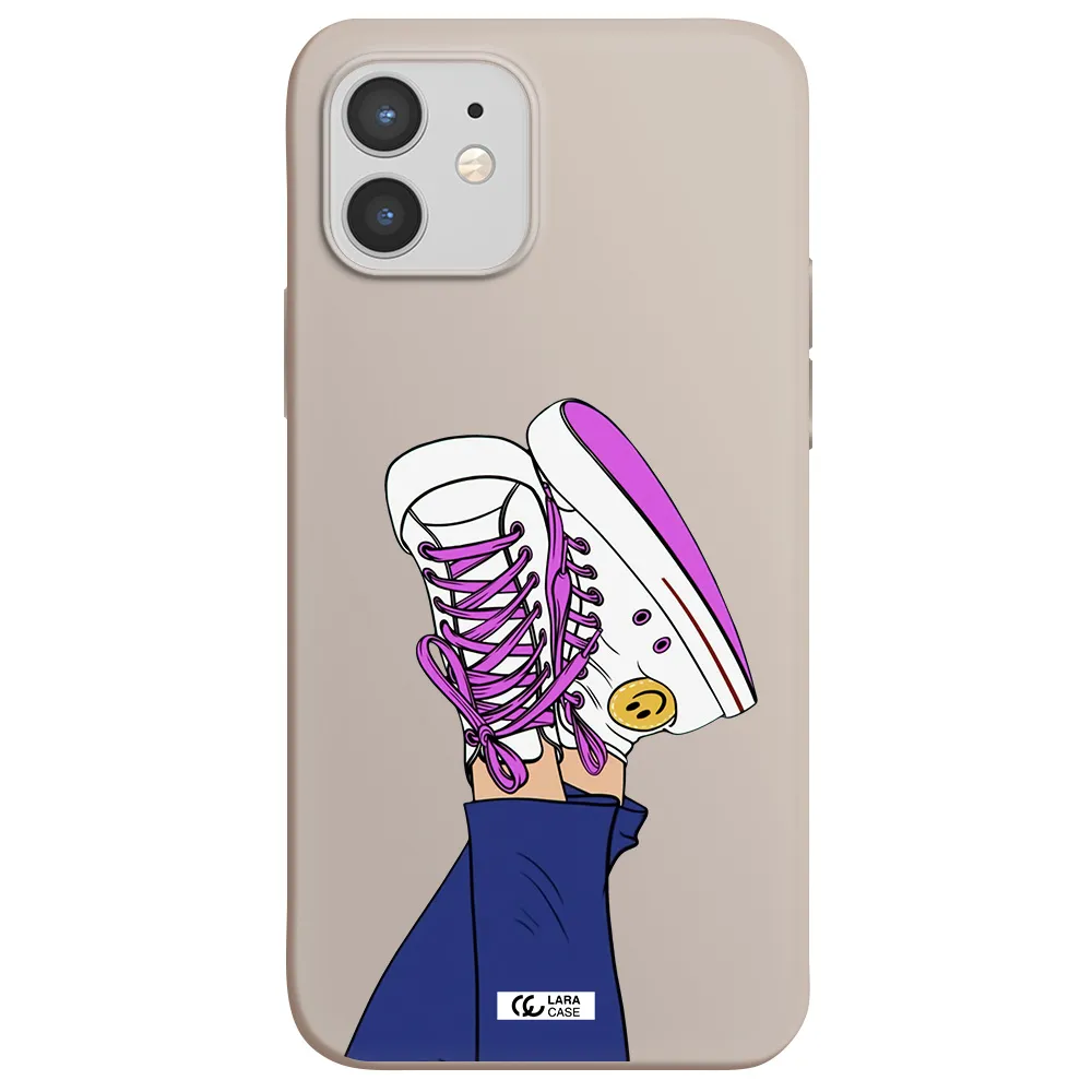 a cartoon of a person's feet with purple shoes Apple iPhone 12 Silicone Stone Case