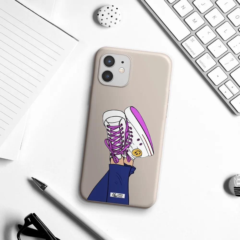 a cartoon of a person's feet with purple shoes Apple iPhone 12 Silicone Stone Case