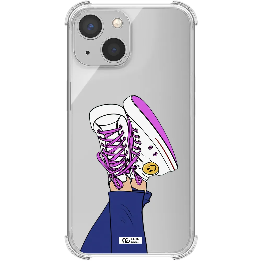 a cartoon of a person's feet with purple shoes Apple iPhone 13 Clear PC Case