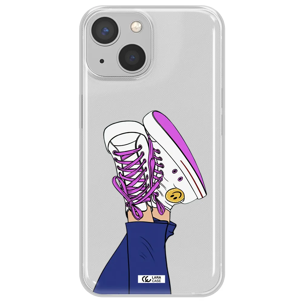 a cartoon of a person's feet with purple shoes Apple iPhone 13 Clear TPU Case