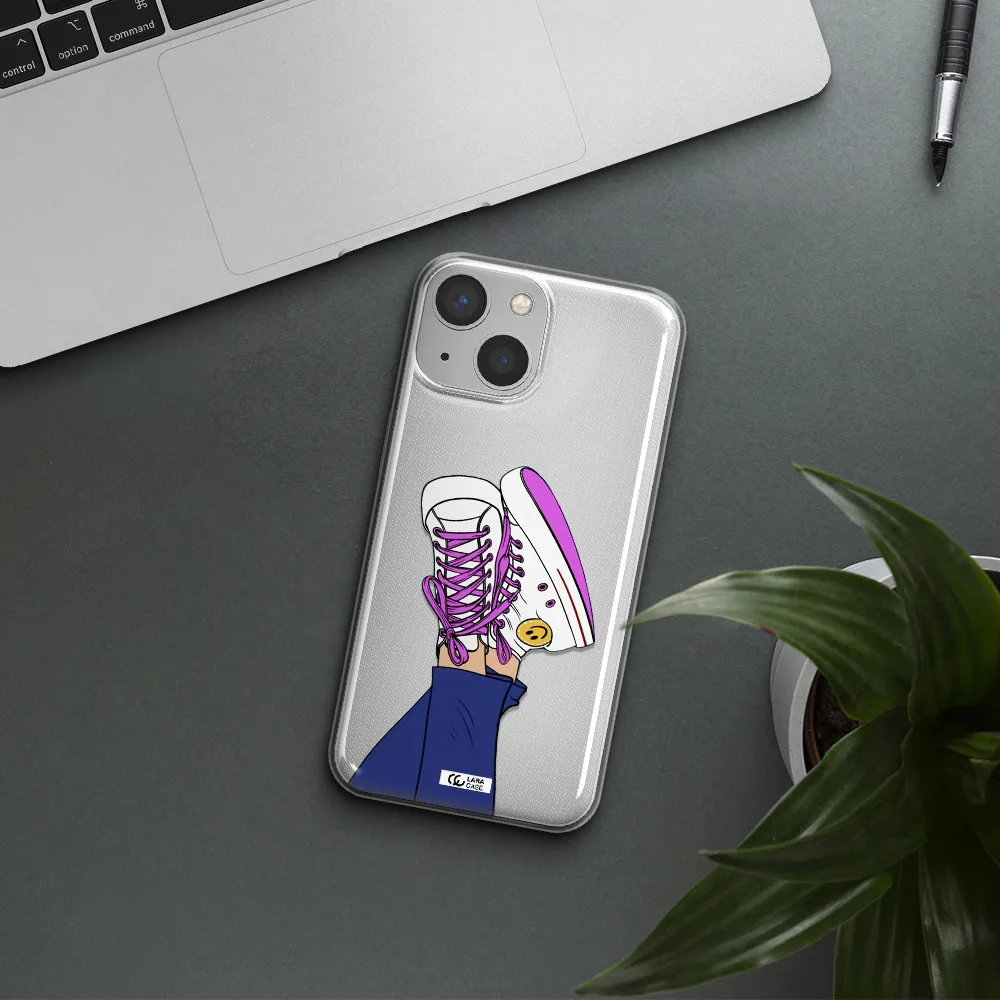 a cartoon of a person's feet with purple shoes Apple iPhone 13 Clear TPU Case
