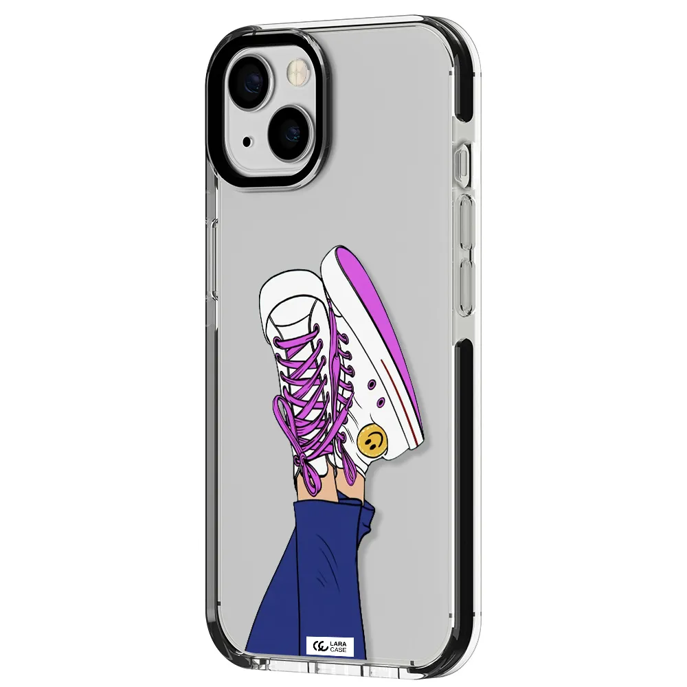 a cartoon of a person's feet with purple shoes Apple iPhone 13 impact black border Case