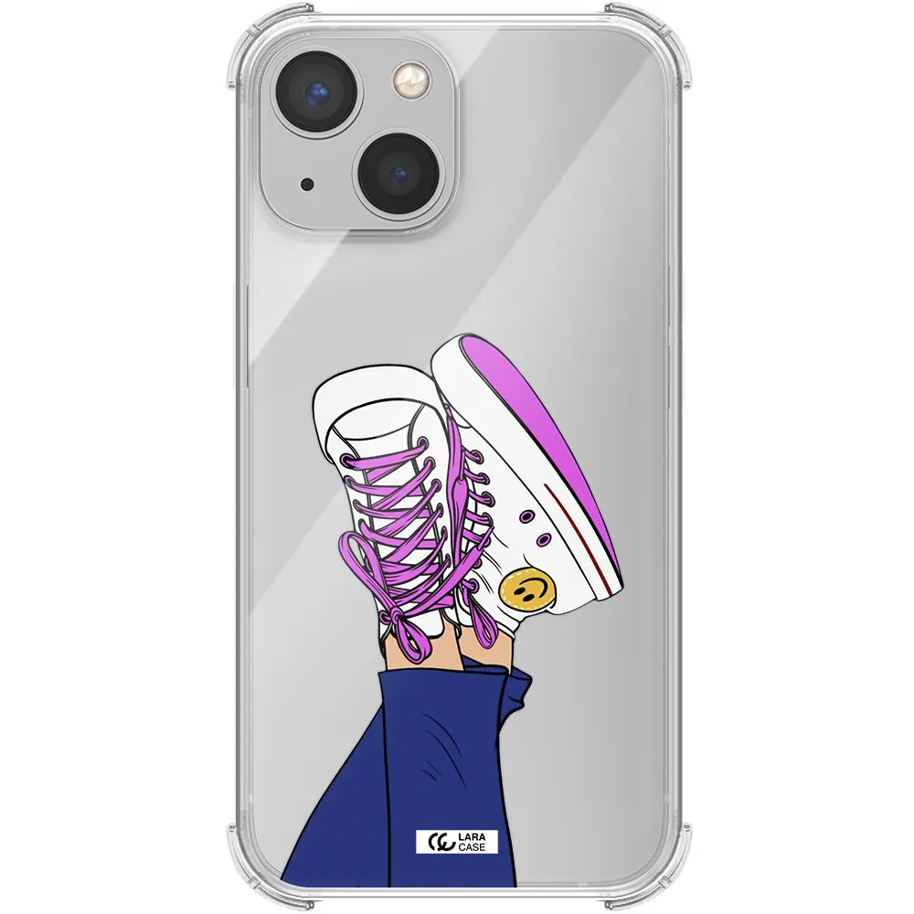 a cartoon of a person's feet with purple shoes Apple iPhone 13 mini Clear PC Case