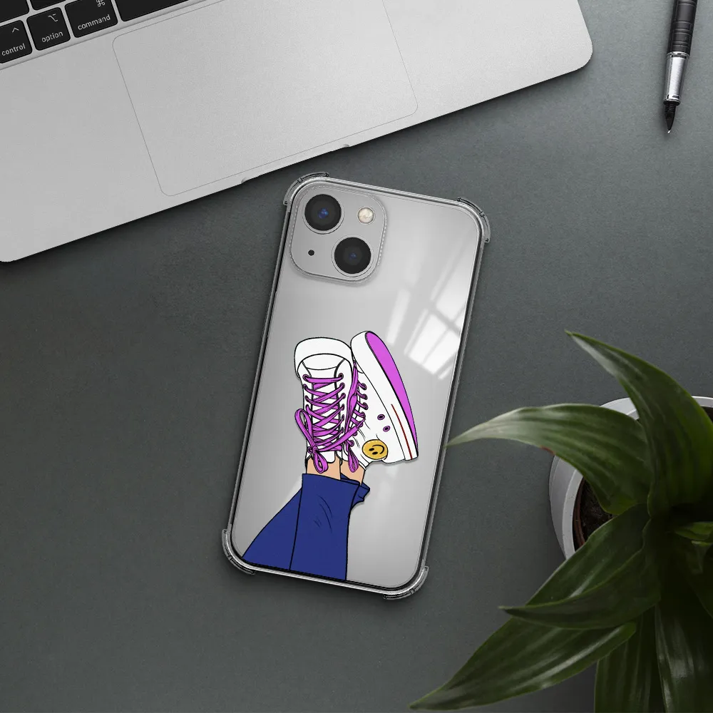 a cartoon of a person's feet with purple shoes Apple iPhone 13 mini Clear PC Case