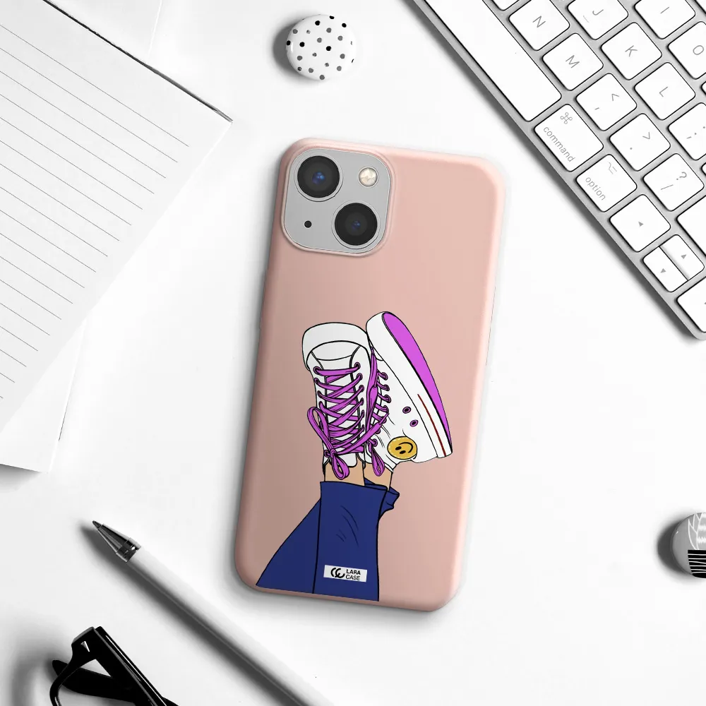 a cartoon of a person's feet with purple shoes Apple iPhone 13 mini Silicone pastel pink Case