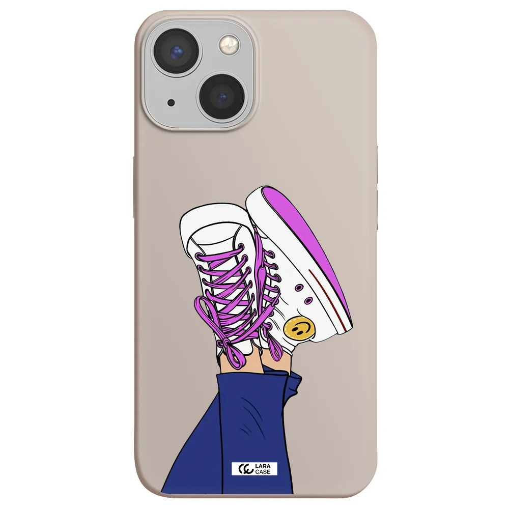 a cartoon of a person's feet with purple shoes Apple iPhone 13 mini Silicone Stone Case
