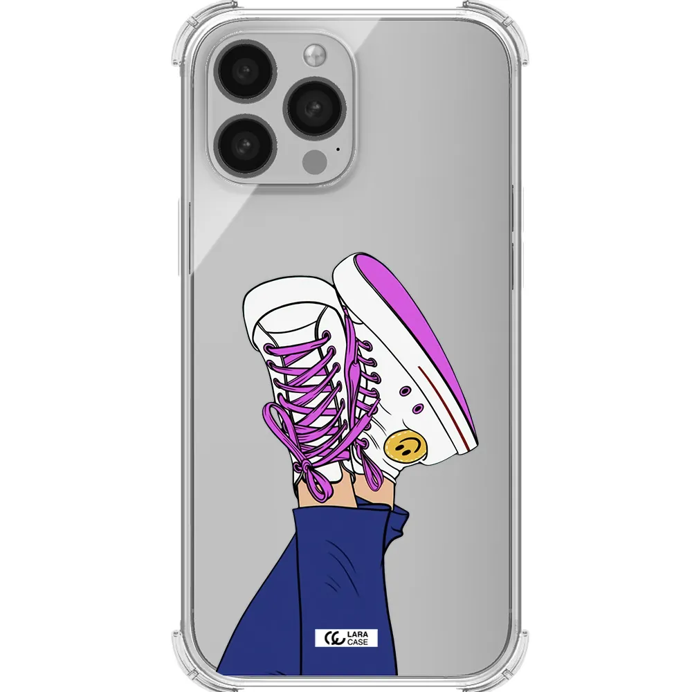 a cartoon of a person's feet with purple shoes Apple iPhone 13 Pro Clear PC Case