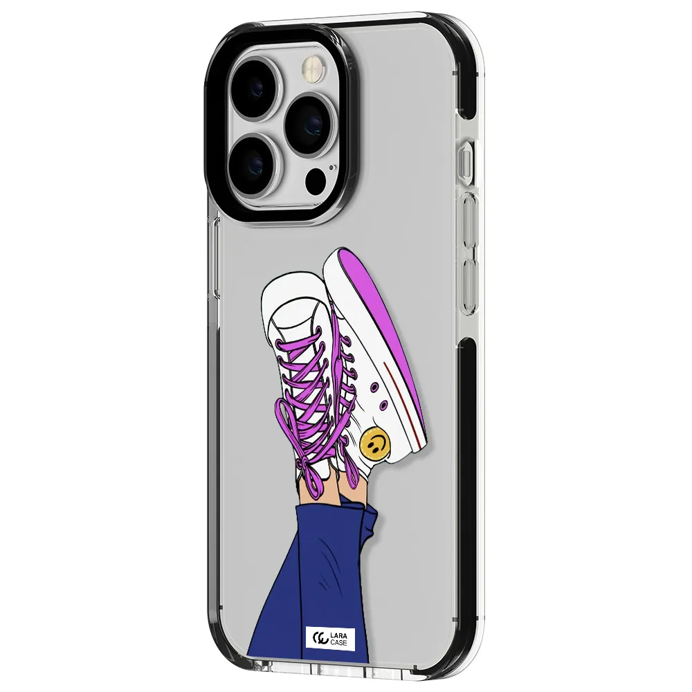 a cartoon of a person's feet with purple shoes Apple iPhone 13 Pro impact black border Case