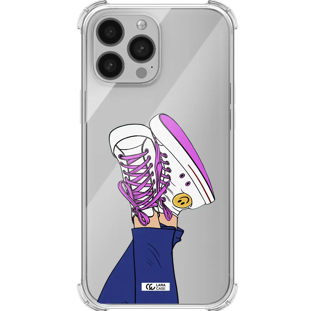 a cartoon of a person's feet with purple shoes Apple iPhone 13 Pro Max Clear PC Case