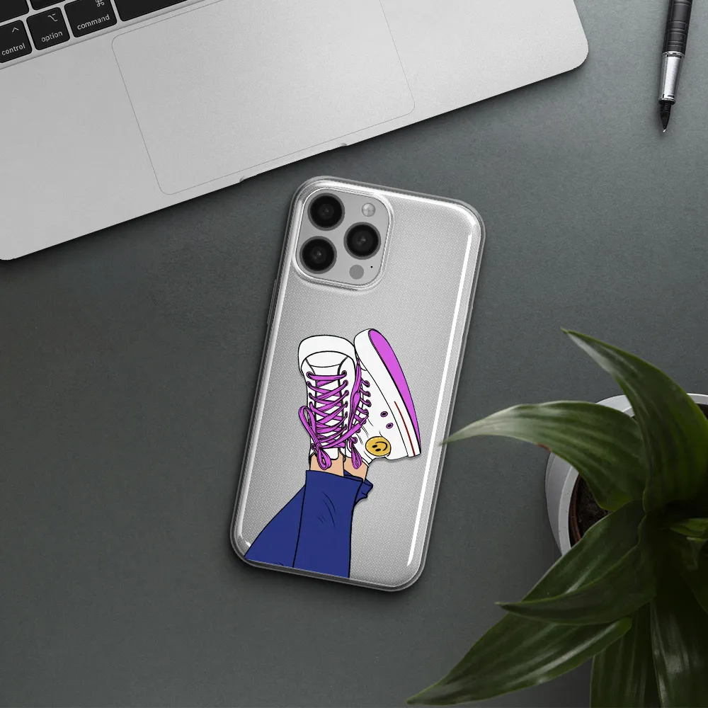 a cartoon of a person's feet with purple shoes Apple iPhone 13 Pro Max Clear TPU Case