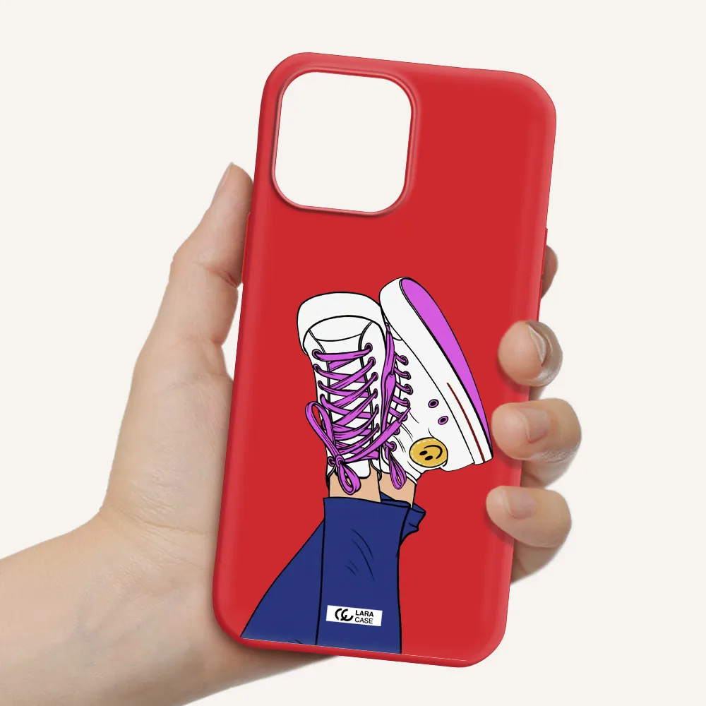 a cartoon of a person's feet with purple shoes Apple iPhone 13 Pro Max Silicone Imperial Red Case
