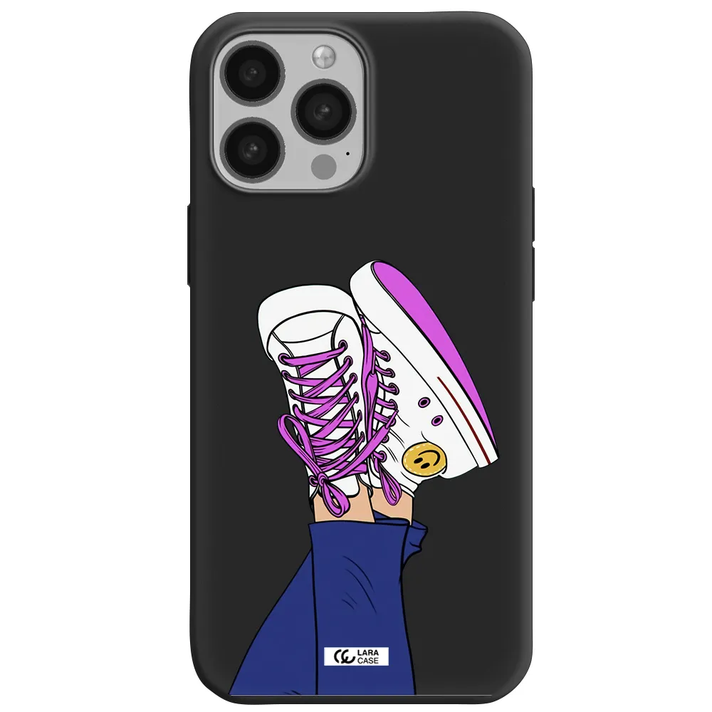 a cartoon of a person's feet with purple shoes Apple iPhone 13 Pro Silicone black Case
