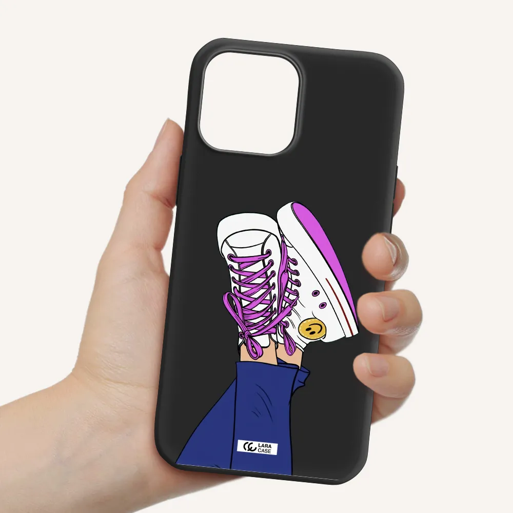 a cartoon of a person's feet with purple shoes Apple iPhone 13 Pro Silicone black Case