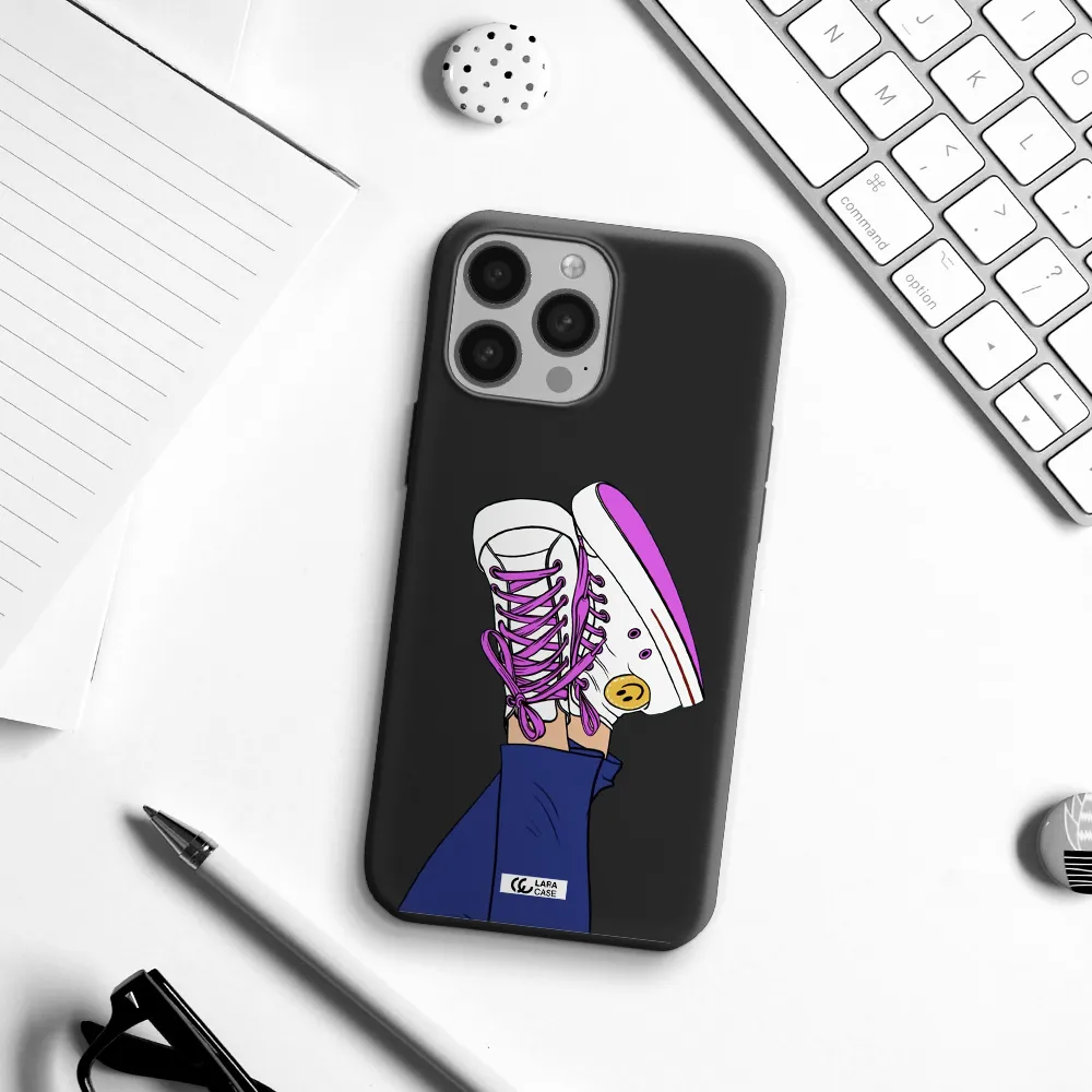 a cartoon of a person's feet with purple shoes Apple iPhone 13 Pro Silicone black Case