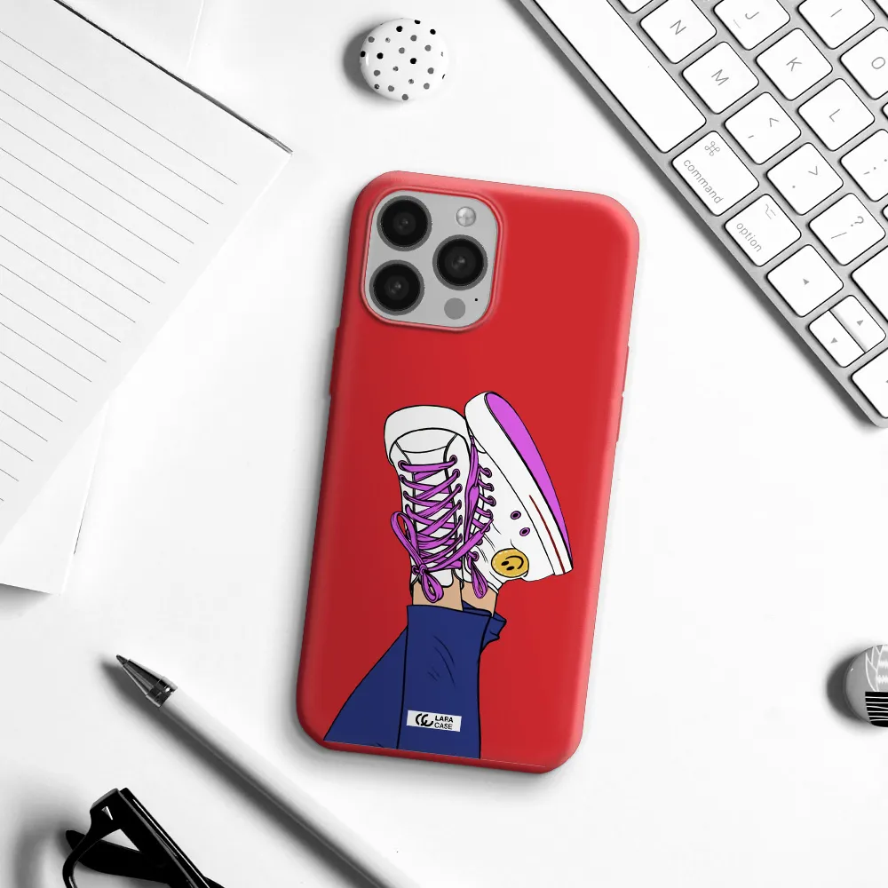 a cartoon of a person's feet with purple shoes Apple iPhone 13 Pro Silicone Imperial Red Case
