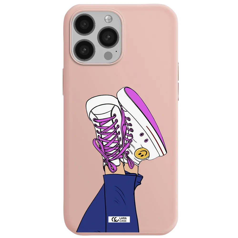a cartoon of a person's feet with purple shoes Apple iPhone 13 Pro Silicone pastel pink Case