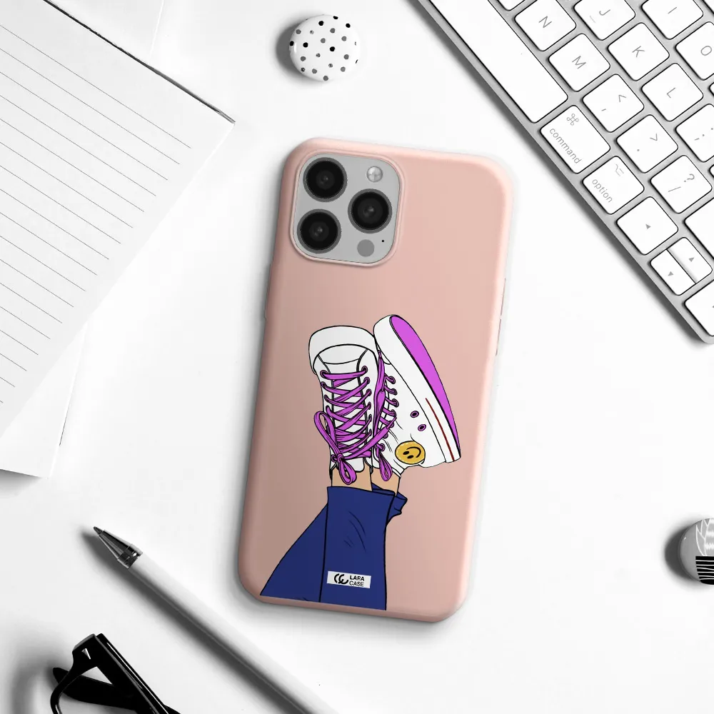 a cartoon of a person's feet with purple shoes Apple iPhone 13 Pro Silicone pastel pink Case