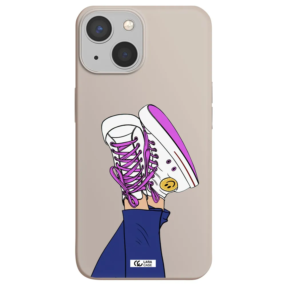 a cartoon of a person's feet with purple shoes Apple iPhone 13 Silicone Stone Case