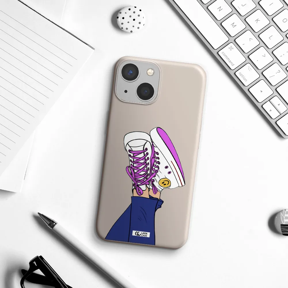 a cartoon of a person's feet with purple shoes Apple iPhone 13 Silicone Stone Case
