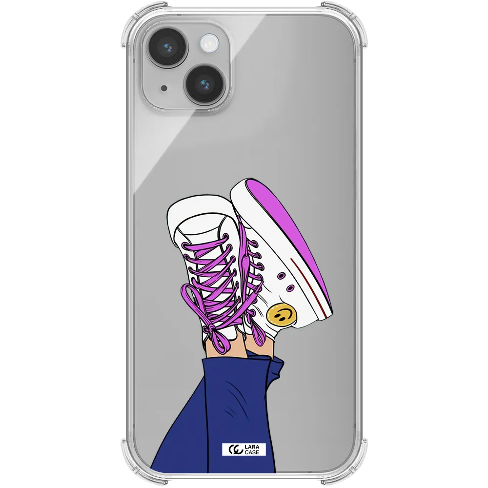 a cartoon of a person's feet with purple shoes Apple iPhone 14 Clear PC Case