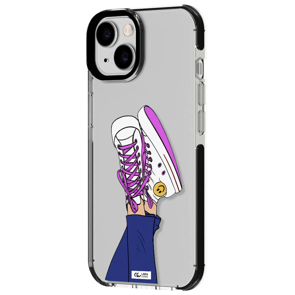a cartoon of a person's feet with purple shoes Apple iPhone 14 impact black border Case