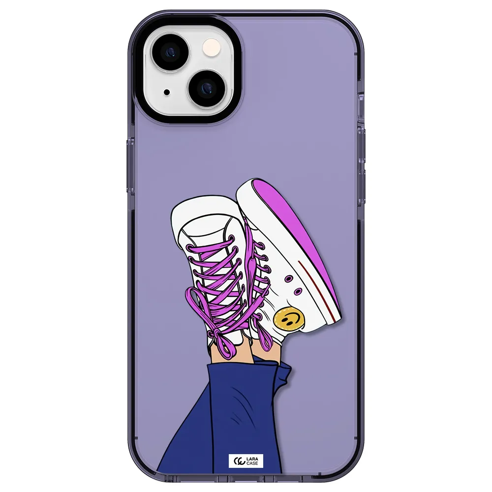 a cartoon of a person's feet with purple shoes Apple iPhone 14 plus impact Lilac Case