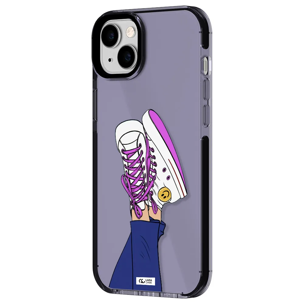 a cartoon of a person's feet with purple shoes Apple iPhone 14 plus impact Lilac Case