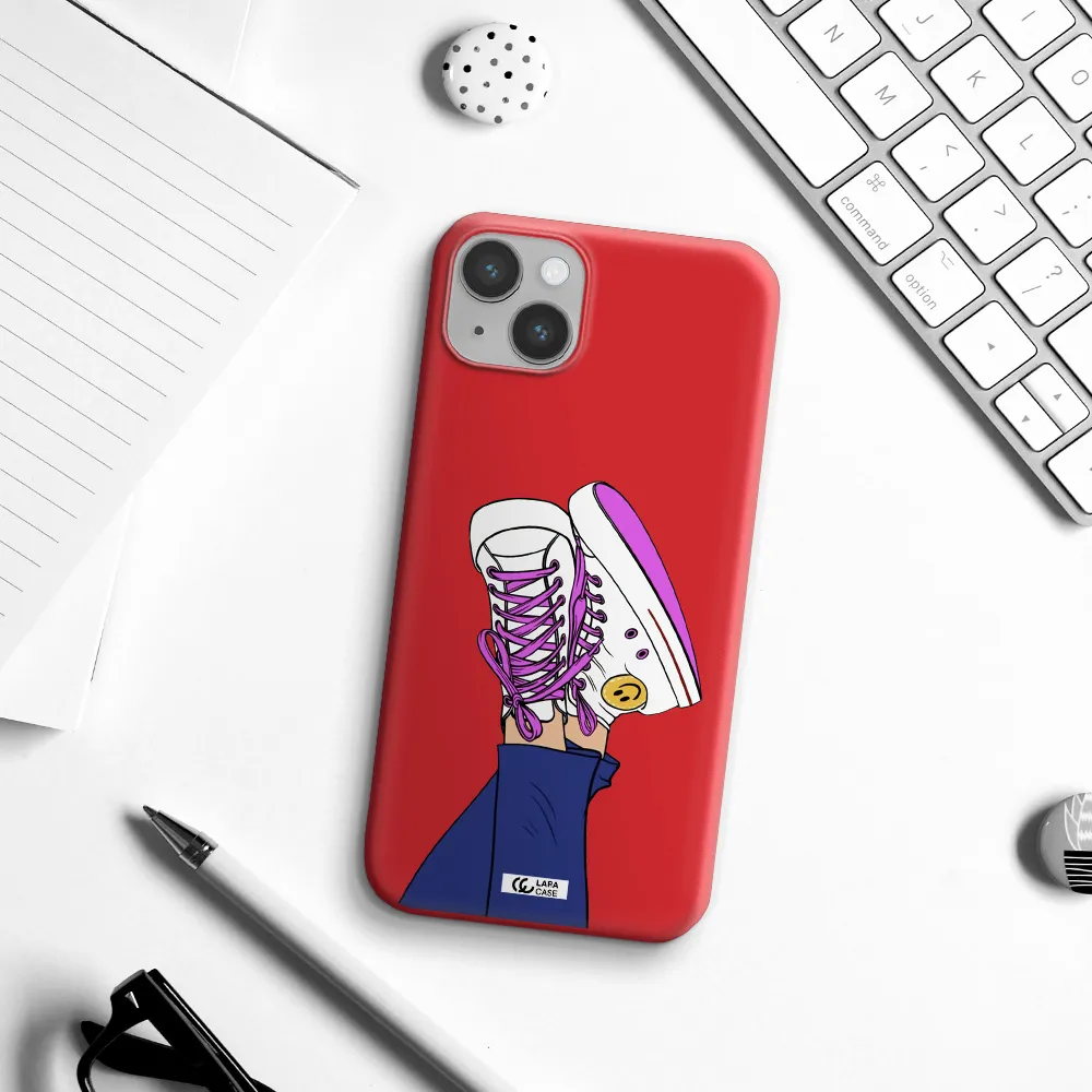a cartoon of a person's feet with purple shoes Apple iPhone 14 plus Silicone Imperial Red Case