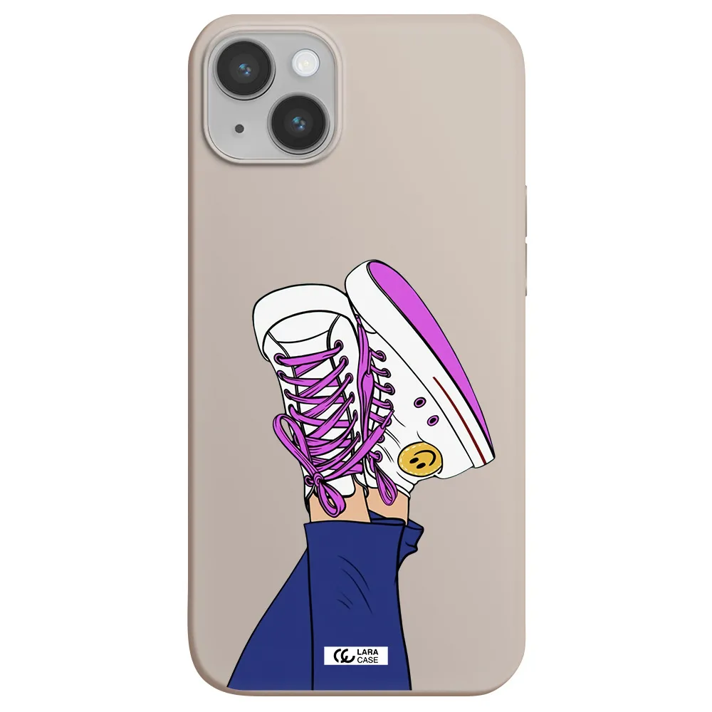 a cartoon of a person's feet with purple shoes Apple iPhone 14 plus Silicone Stone Case