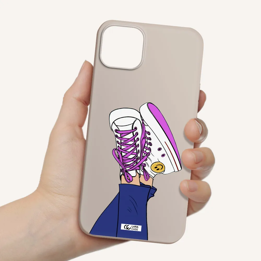 a cartoon of a person's feet with purple shoes Apple iPhone 14 plus Silicone Stone Case