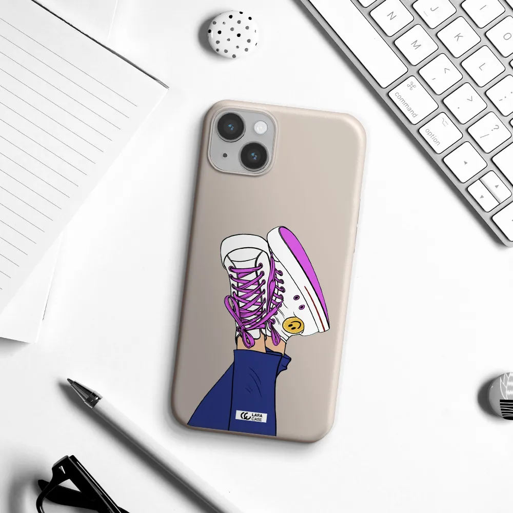 a cartoon of a person's feet with purple shoes Apple iPhone 14 plus Silicone Stone Case