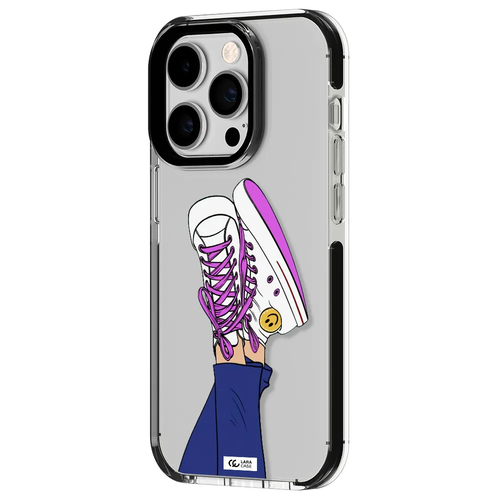 a cartoon of a person's feet with purple shoes Apple iPhone 14 pro impact black border Case