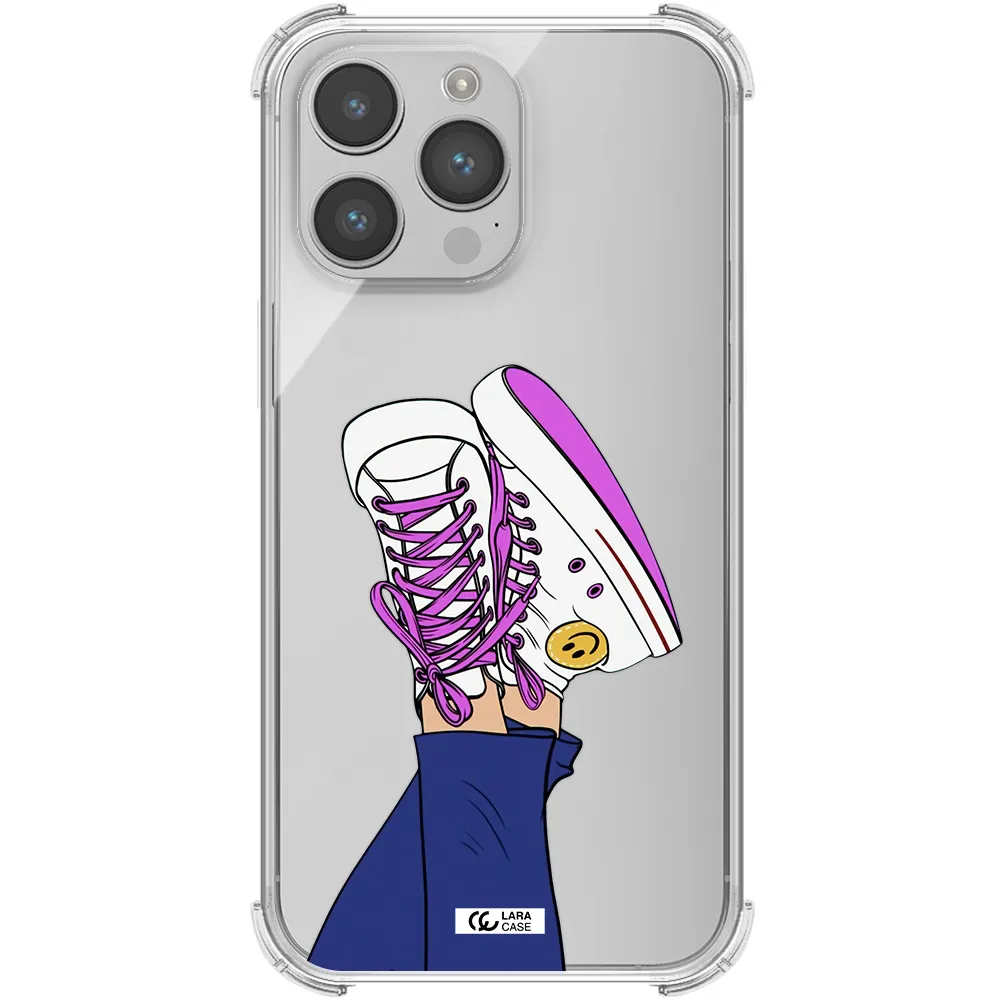 a cartoon of a person's feet with purple shoes Apple iPhone 14 pro max Clear PC Case