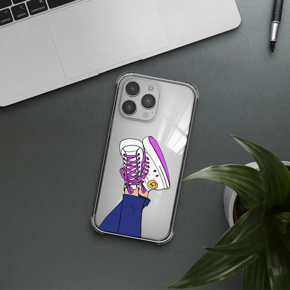 a cartoon of a person's feet with purple shoes Apple iPhone 14 pro max Clear PC Case