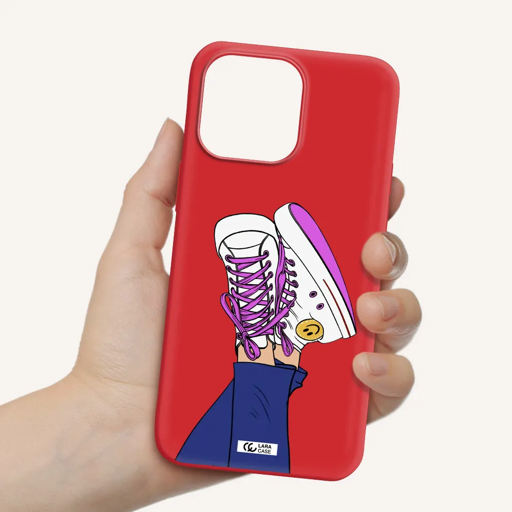 a cartoon of a person's feet with purple shoes Apple iPhone 14 pro Silicone Imperial Red Case