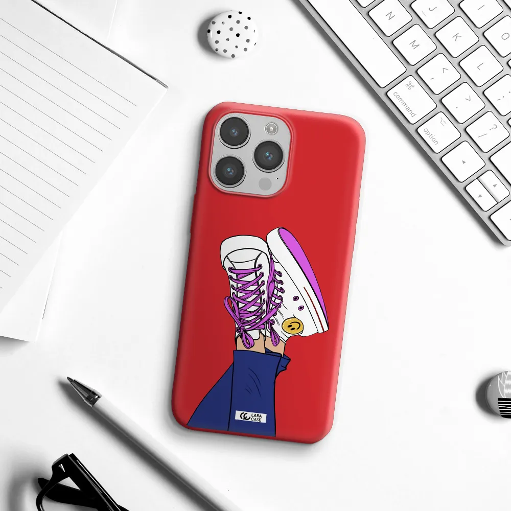 a cartoon of a person's feet with purple shoes Apple iPhone 14 pro Silicone Imperial Red Case